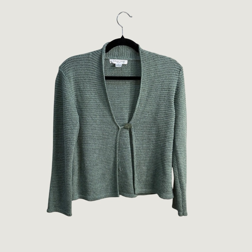 August Silk Petite Cardigan Sage Green Sweater Size PS Cottagecore Fall Latering